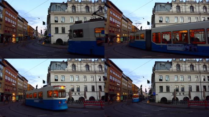 有轨电车国外外国瑞典街头街景地标风光