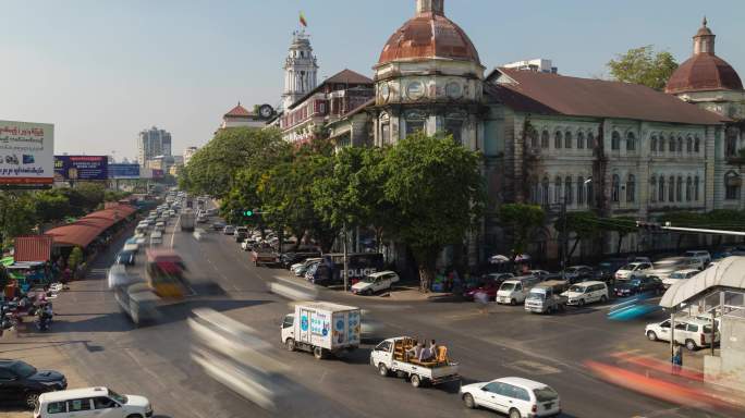 缅甸仰光市交通延时摄影