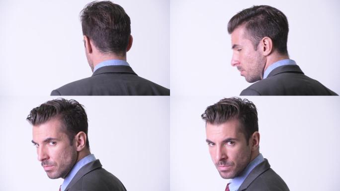 身着西服的年轻英俊商人的特写