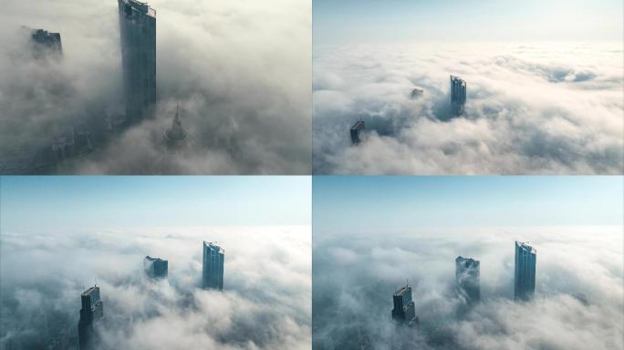 无锡市中心梁溪区大雾穿云4K航拍延时摄影