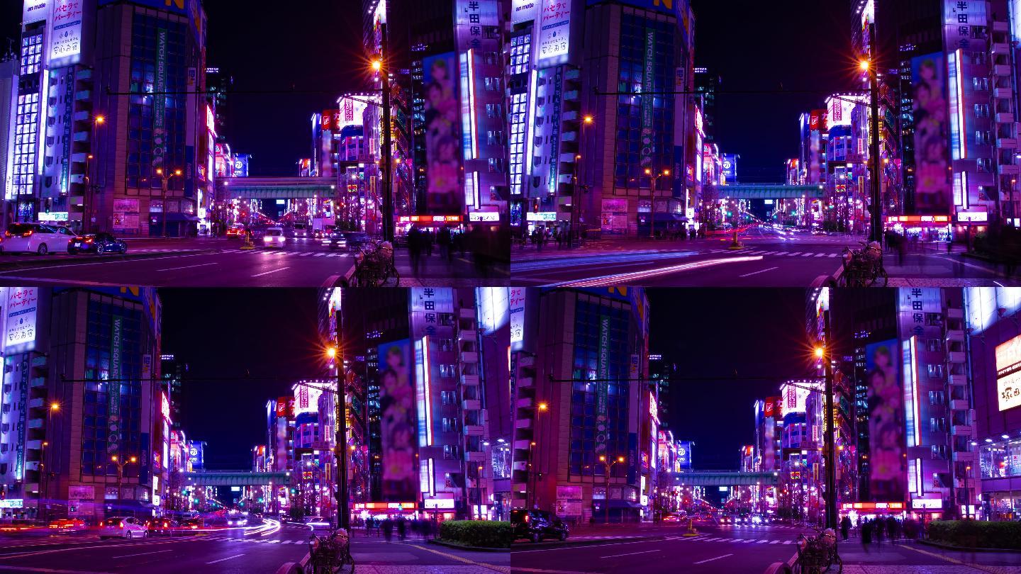 市中心霓虹街的夜景