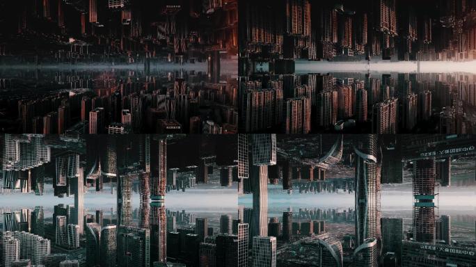4k未来科技感城市镜像航拍日出