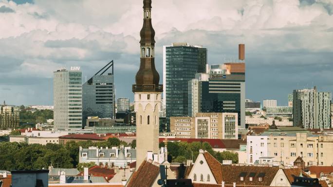 爱沙尼亚塔林。爱沙尼亚航拍城市风景云