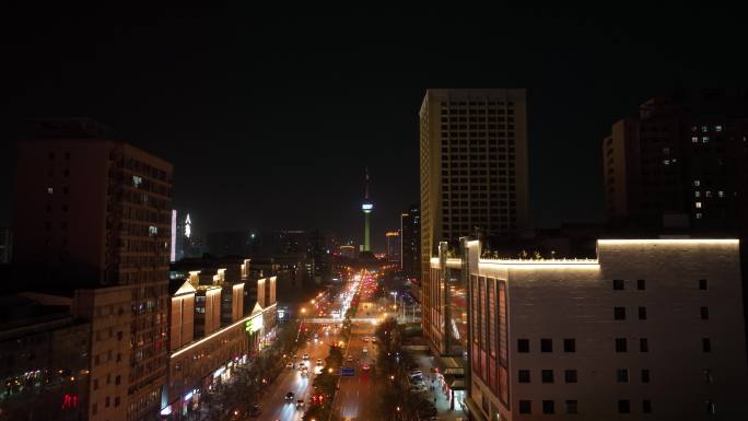 西安交通素材长安南路夜景西安电视塔夜景