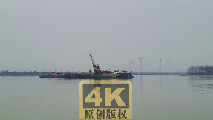 河道采砂运沙船实拍视频素材4K
