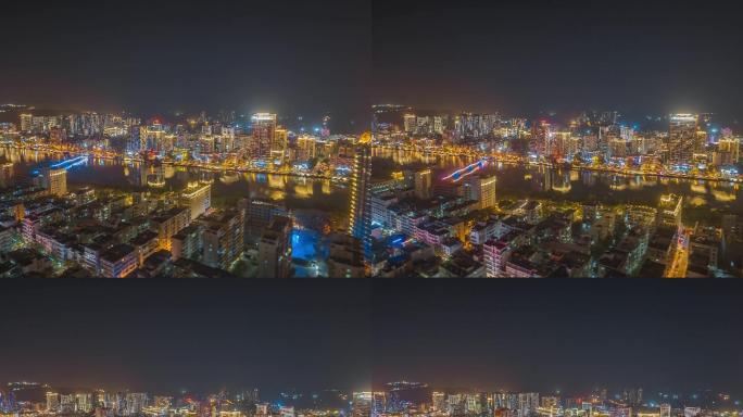 三亚市区夜景航拍延时摄影