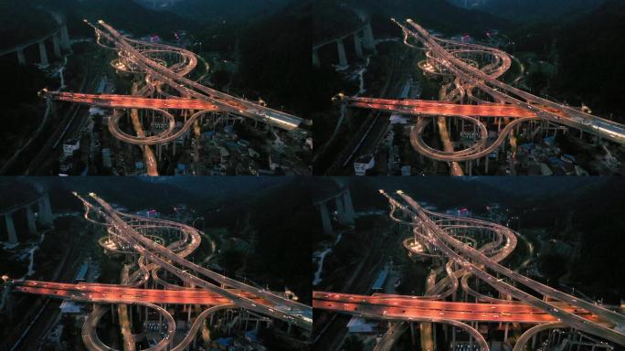 黔春立交桥夜景航拍