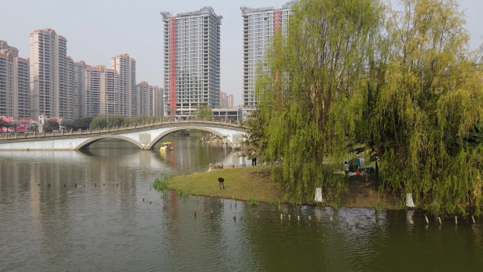成都青白江凤凰湖城市公园湿地公园航拍4K