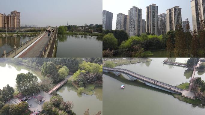 成都青白江凤凰湖城市公园湿地公园航拍4K