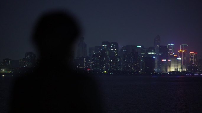 杭州钱塘江城市高楼夜景实拍