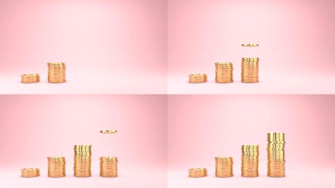 金色硬币堆的3d动画