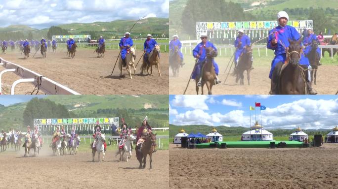 草原蒙古旅游区盛装马队从游客前走过