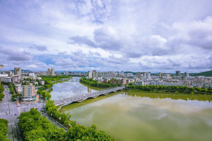 信阳浉河大景延时拍摄蓝天白云