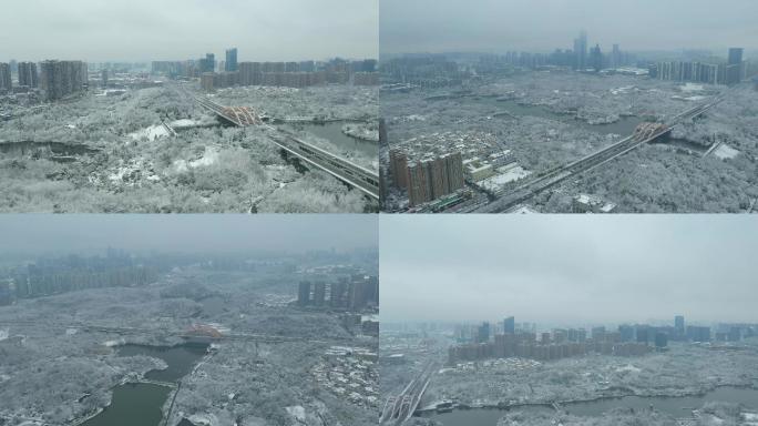 观山湖区冬季雪景航拍