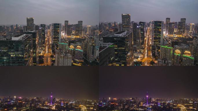 成都东大街CBD夜景航拍延时摄影2段4K