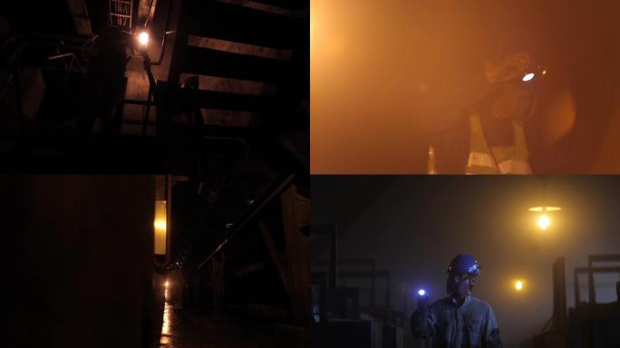 夜晚工人工作画面 电厂 煤场 工人巡逻