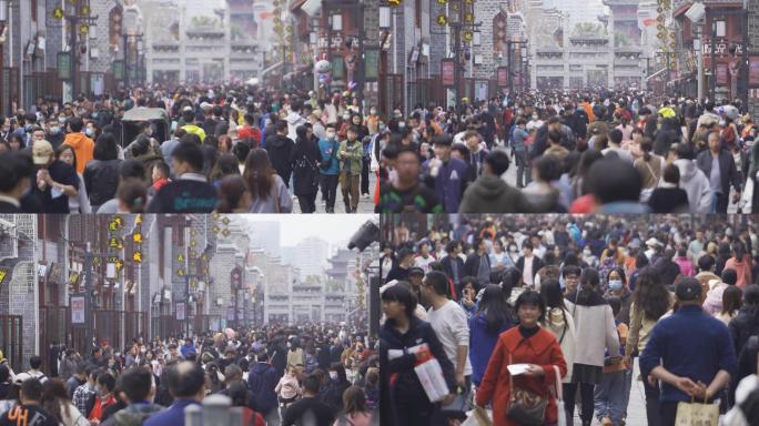 步行街人流 人来人往 节假日逛街