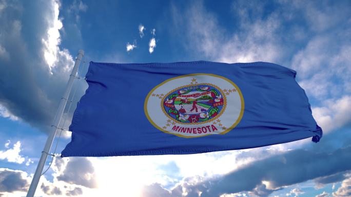 旗杆上的明尼苏达州州旗迎风飘扬