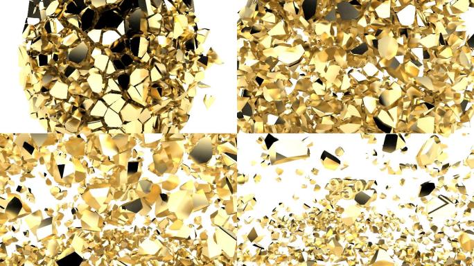 爆炸的黄金立方体百分比金块破碎意境创意