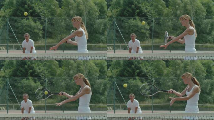 女子在打网球网球馆创意画面训练