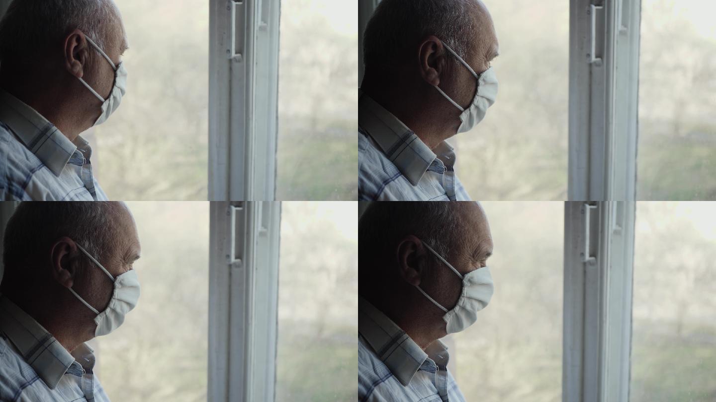 老人向窗外望去孤独老人老人男人