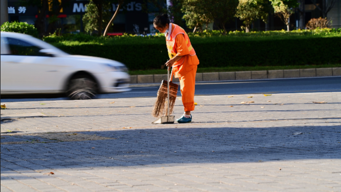 环卫工打扫街道4k视频素材