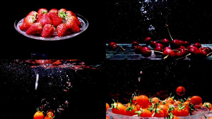 多组创意水果入水镜头、画面唯美色泽诱人