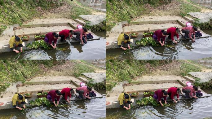 乡村气息：淳朴农妇一起在河边洗衣洗鞋洗菜