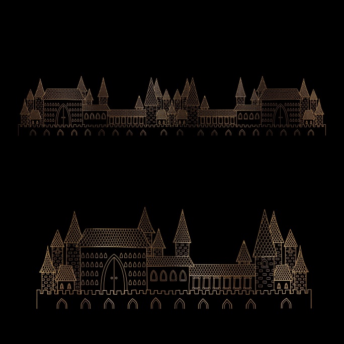 城堡 线描城堡 手绘城堡 3D金色城堡