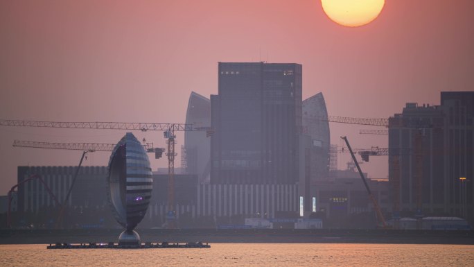 上海浦东南汇临港新区滴水湖日落悬日密度天