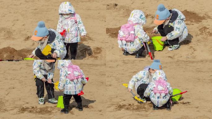 沙坑玩沙子挖沙子小朋友小孩游戏