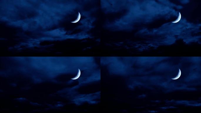 【HD天空】明月弯月月亮夜空静谧黑夜云雾