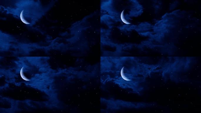 【HD天空】明月弯月月亮夜空静谧黑夜唯美