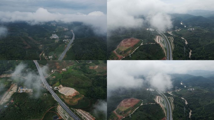 高速公路 云雾笼罩的高速公路  美丽高速