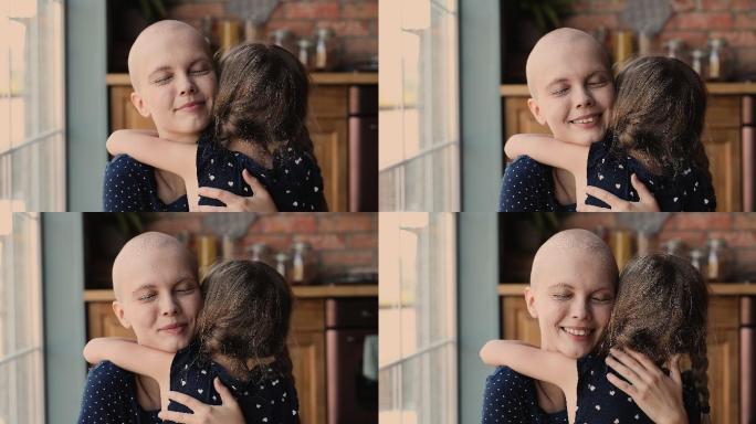 女儿拥抱癌症患者母亲