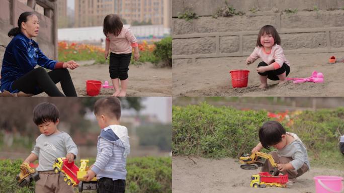 亲子互动小朋友玩沙子4k