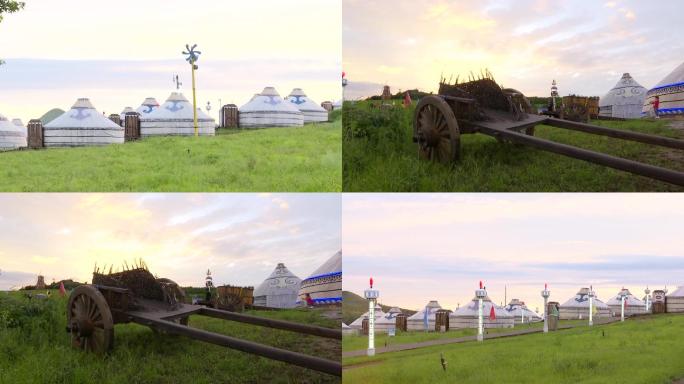 草原蒙古包勒勒车美景旅游风光