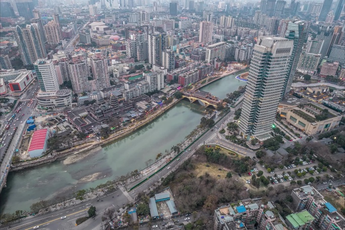 成都锦江九眼桥夜景航拍延时摄影2段