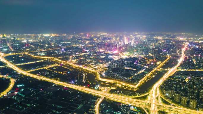 南京夜景航拍延时素材4K