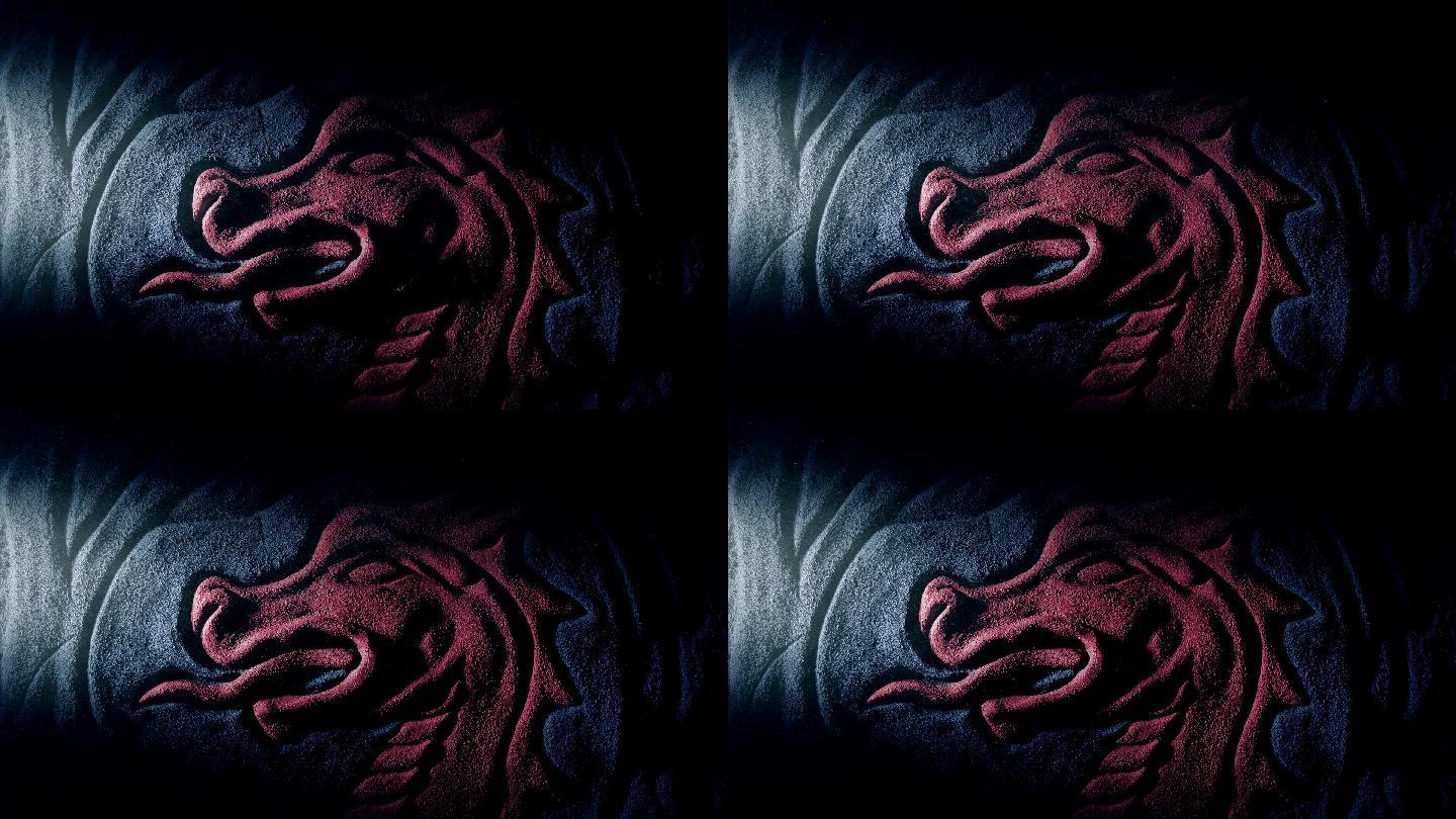 红龙雕刻光影神秘力量苏醒活化石红色龙头