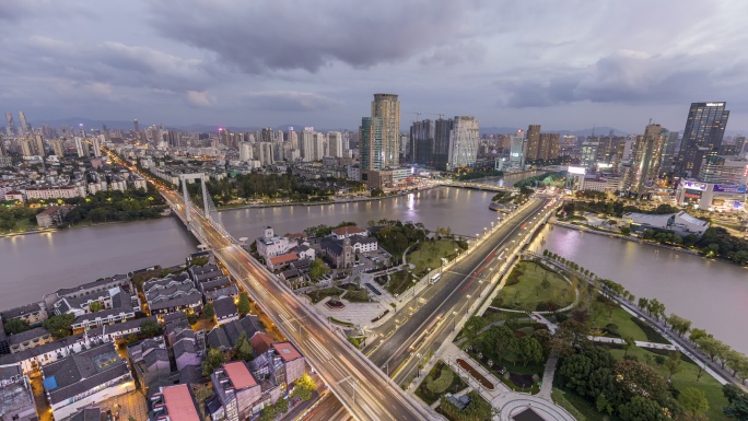 宁波三江口昼转夜延时夜景