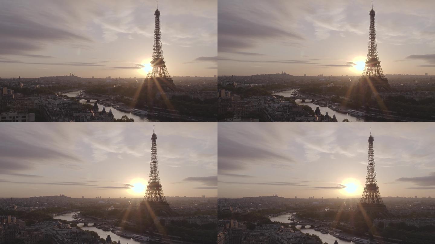 巴黎埃菲尔铁塔无人机鸟瞰图