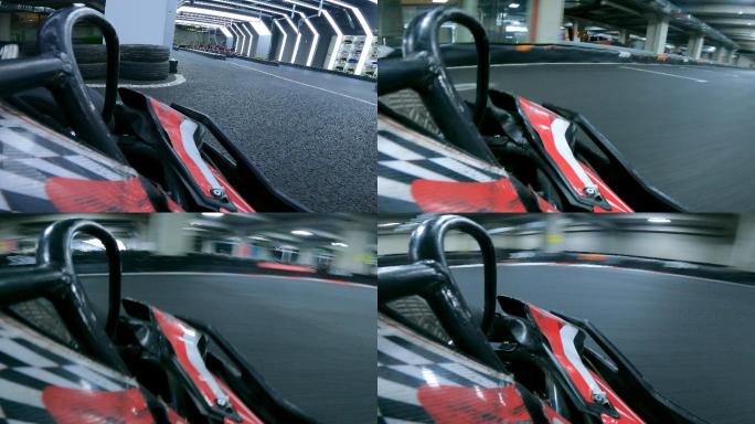 卡丁车赛车主观速度感快速行驶运动镜头