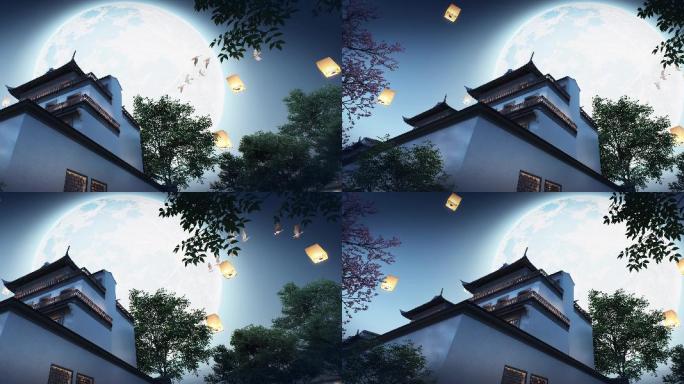 三维动画 月亮 建筑设计动画 孔明灯