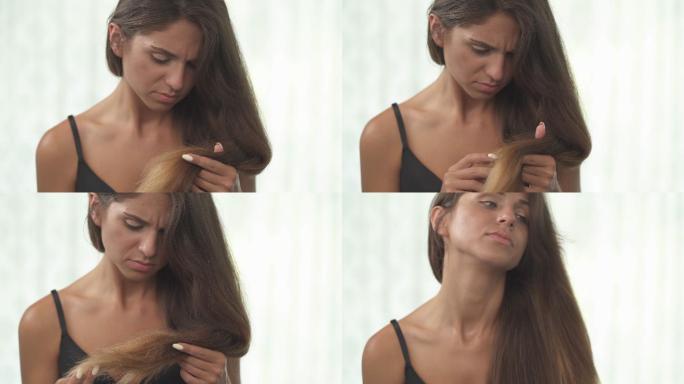 女人拿着她的长发秀发中年危机年老色衰