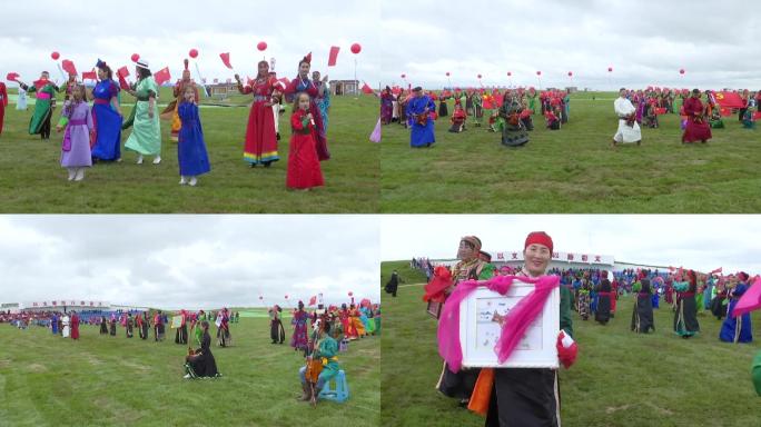 草原旅游区蒙古族人穿蒙古袍唱歌跳舞马头琴