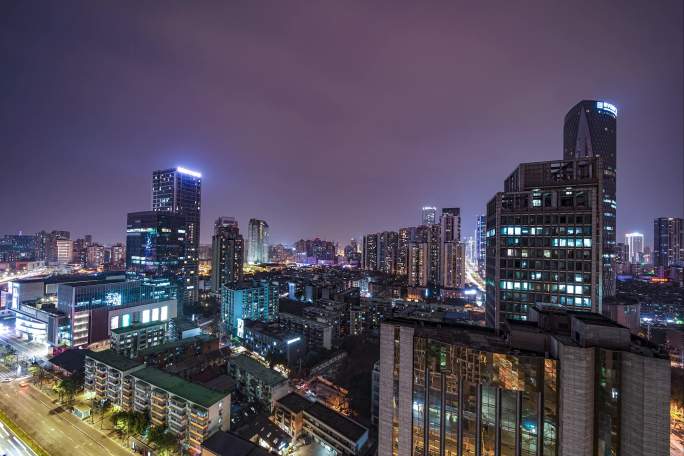 成都锦江东大街牛王庙水碾河夜景延时摄影