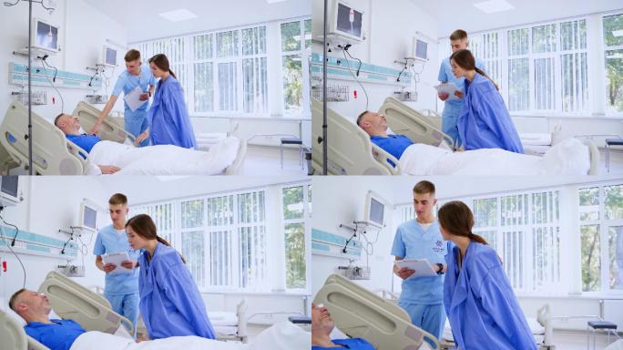 女子在病房探望她的父亲