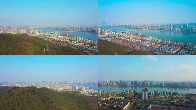 航拍杭州城全貌鸟瞰图4K