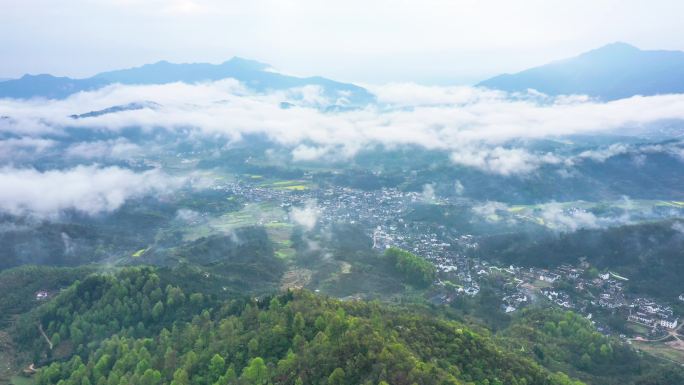 航拍延时美丽乡村查济村